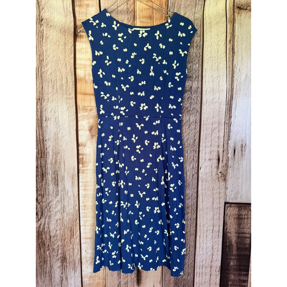 Boden Midi Dress‎ Blue Fit Flare Stretch Work Travel Jersey Cottage US Size 6R